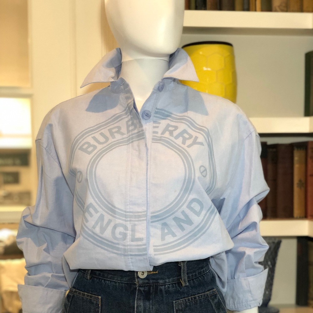 Oversized Burberry Sky Blue Logo Blouse